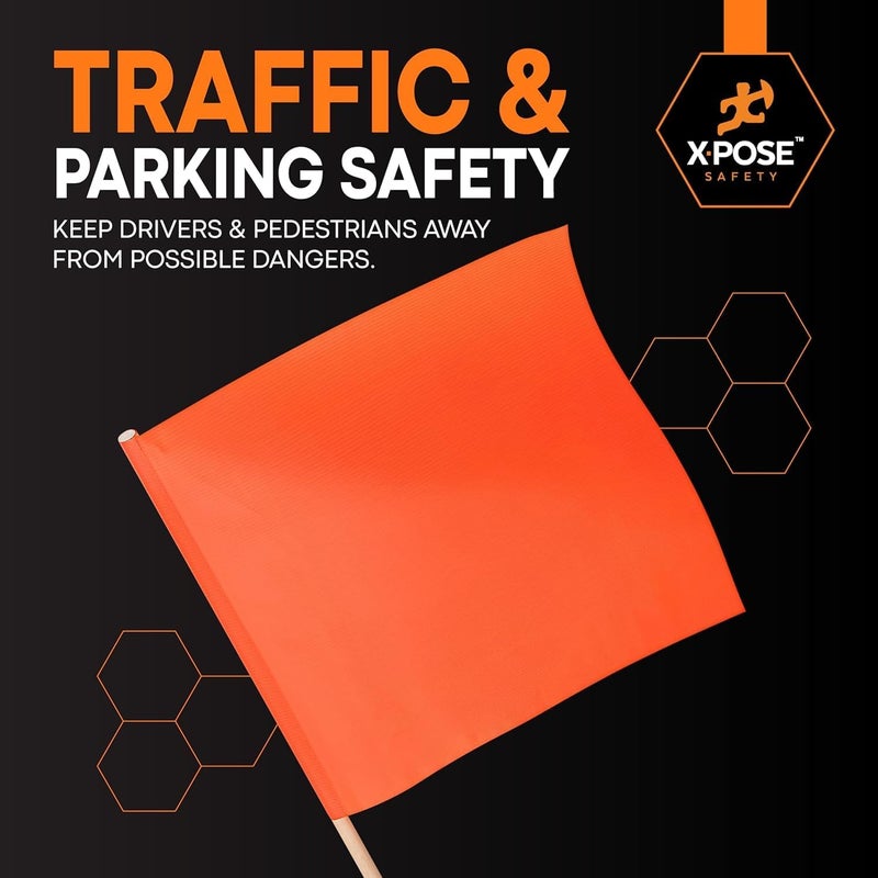 xpose safety Orange Safety Flags, 18” x 18” Square Warning Flags with 28” Wooden Staff, 12-Pack for Wide Loads, Truck Towing, Roof Work & Caution Use - Image 4
